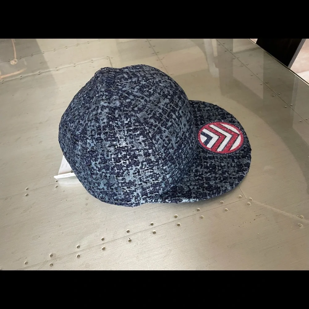 Chanel tweed blue baseball cap hat